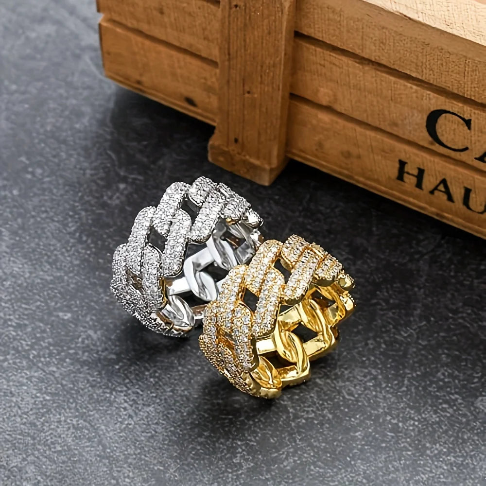 Moissanite Cuban Ring – 5.4CT Gemstone Design | S925 Sterling Silver American Street Hip Hop Jewelry Gift for Men & Women