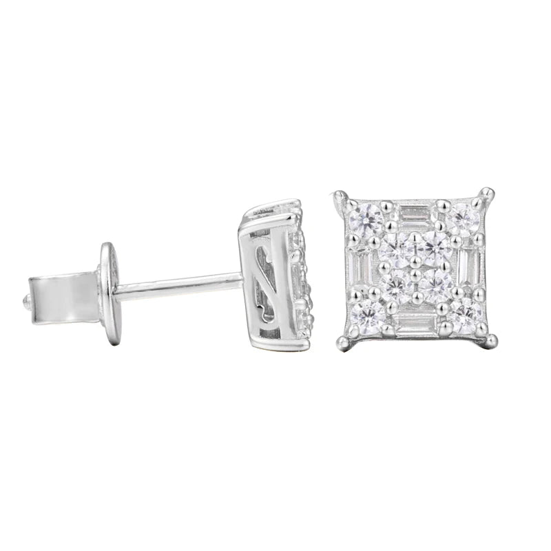 Moissanite Stud Earrings – Baguette Cut | S925 Sterling Silver Pass Tester Jewelry for Men & Women
