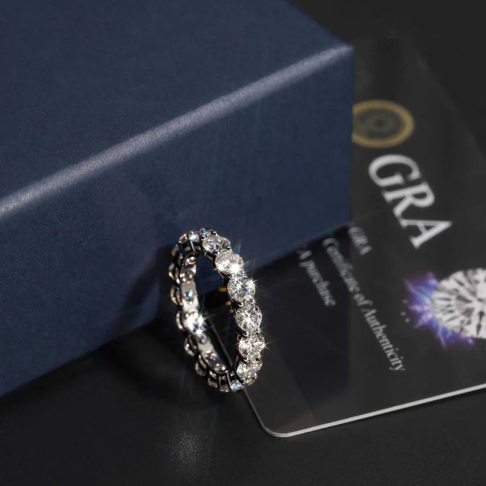 Moissanite Eternity Band Ring – 7ct 5mm Full Diamond Design with Certificate | 925 Sterling Silver Engagement Wedding Ring for Men & Women
