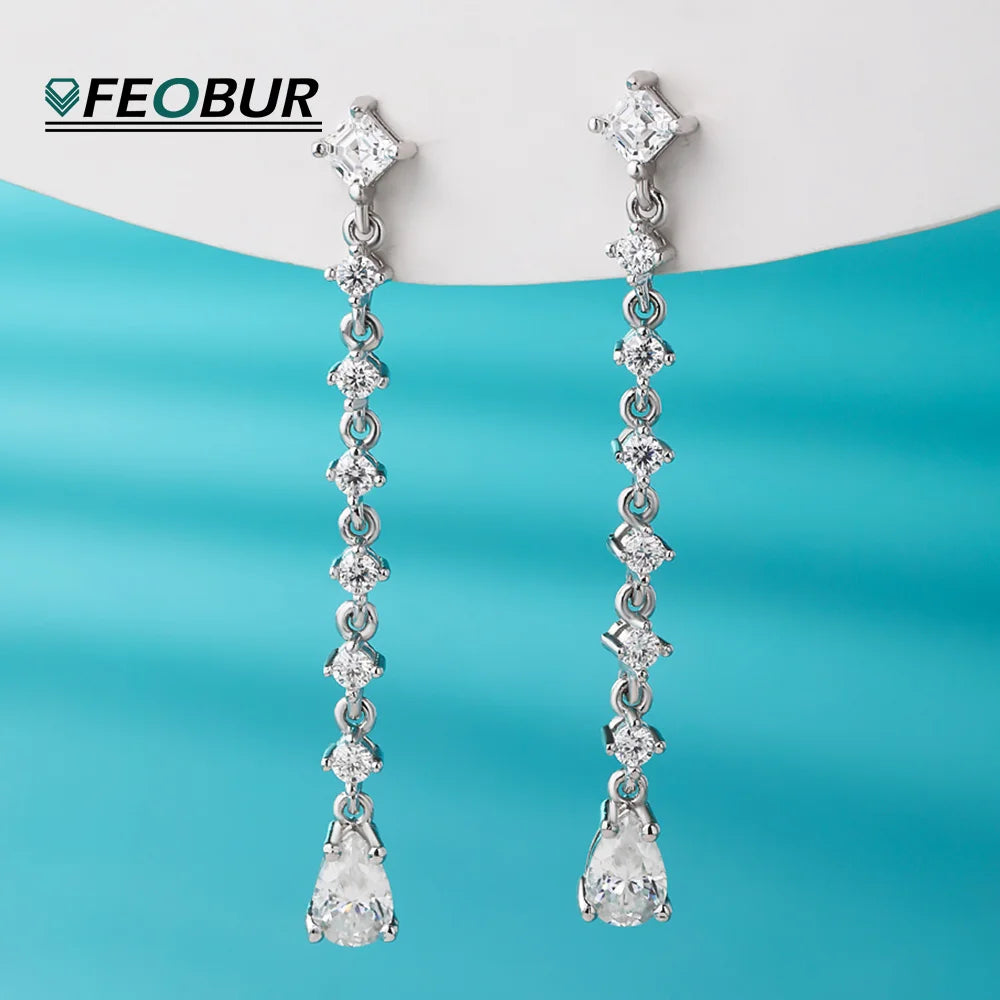 Moissanite Drop Earrings – Pear Cut Lab Diamond Bridal Wedding Jewelry with GRA | 925 Sterling Silver Long Hanging Earrings for Women