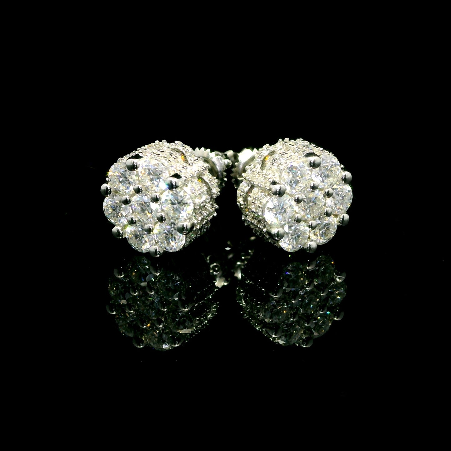 Flower Earrings Moissanite double Halo