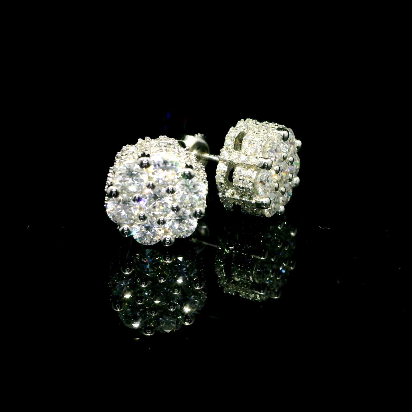 Flower Earrings Moissanite double Halo